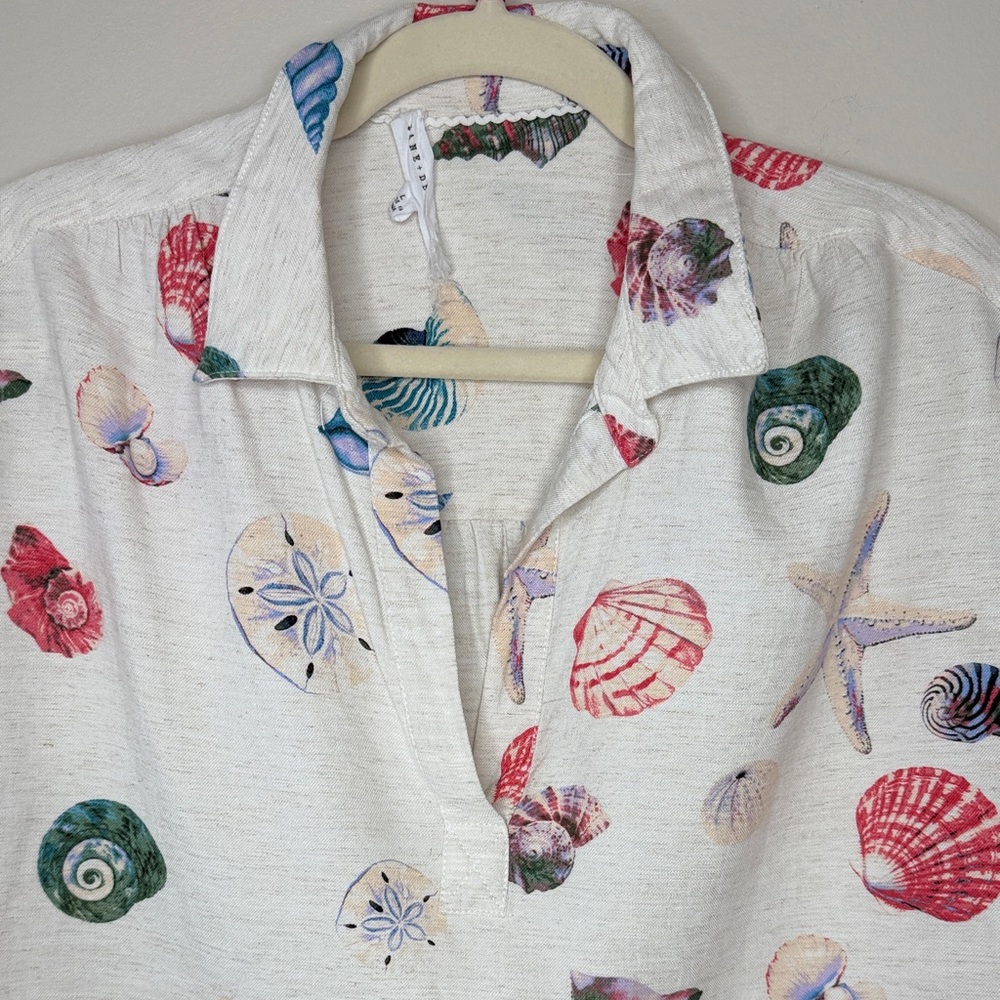 Jane and Delancey Seashell Print Linen Blend Top Size L - Picture 2 of 9